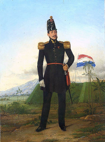 Oil painting with an officer of the KNIL, the Royal Dutch East Indies Army.